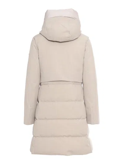 Duno Quilted Hooded Down Coat With Snaps And Drawstring In Neutral