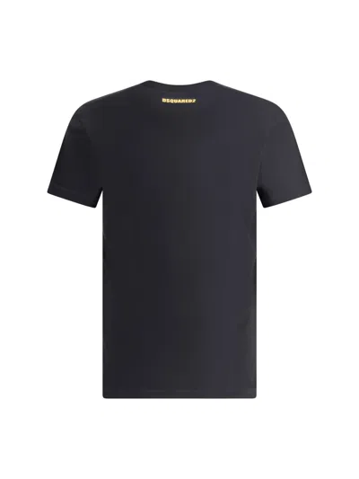 Dsquared2 Black Crewneck T-shirt With Print On The Front And Logo Lettering On The Rear In Black