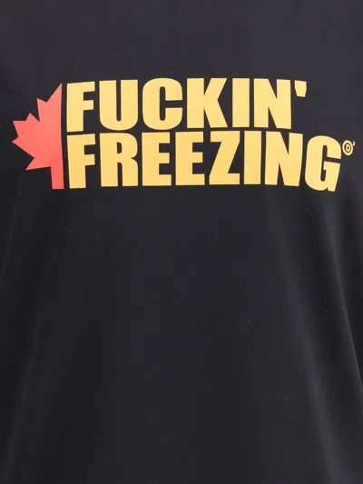 Dsquared2 Black Crewneck T-shirt With Print On The Front And Logo Lettering On The Rear In Black