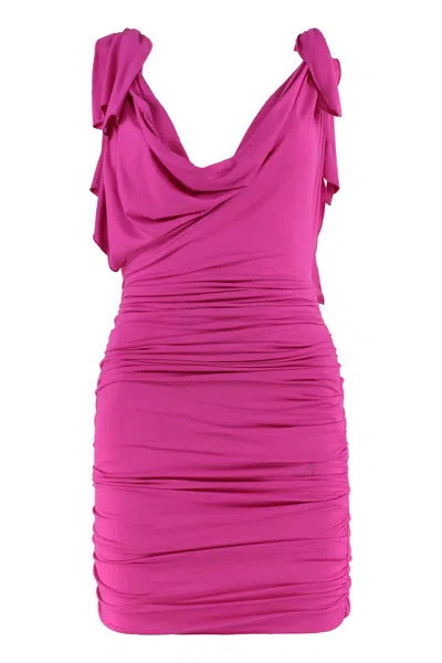 Attico Plunge Neck Mini Dress In Pink
