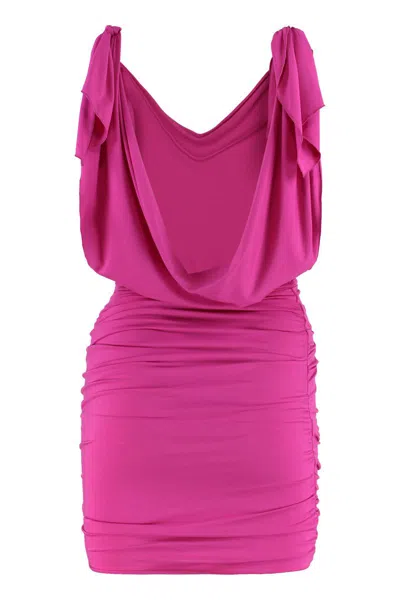 Attico Plunge Neck Mini Dress In Pink