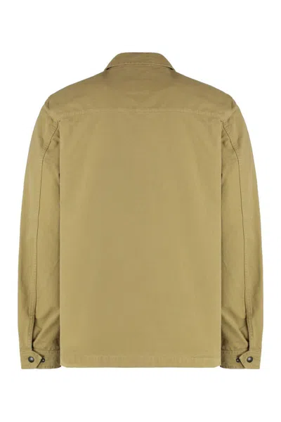 Woolrich Cotton Overshirt With Four Front Pockets In Green