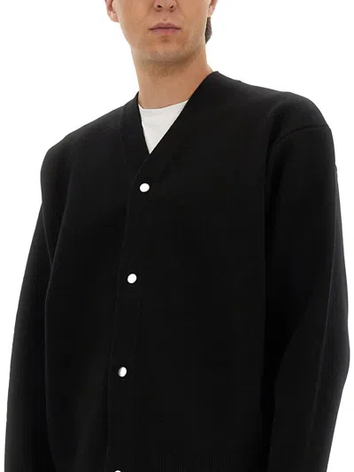 Jacquemus Men Black V-neck Cardigan With J Logo On The Back In Wool Man