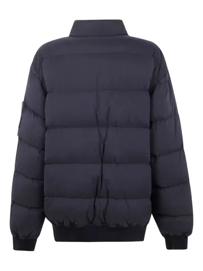 Stone Island Quilted Down Jacket With Ribbed Cuffs And Signature Patch In Black