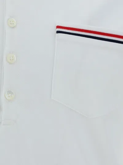 Thom Browne White Cotton Polo Shirt With Tricolor Detailing In White