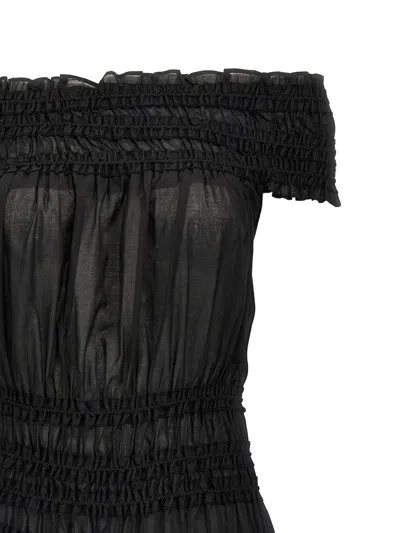 Tory Burch Smocked Cotton Dress Off-shoulder Design In Black