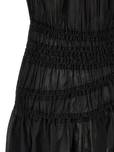 Tory Burch Smocked Cotton Dress Off-shoulder Design In Black