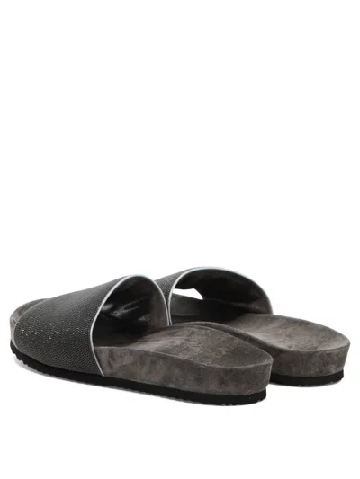 Brunello Cucinelli Leather Slippers In Gray