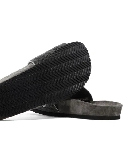 Brunello Cucinelli Leather Slippers In Gray