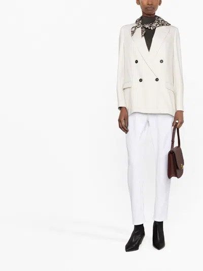 Brunello Cucinelli Double-breasted White Jacket With Notched Lapel In White