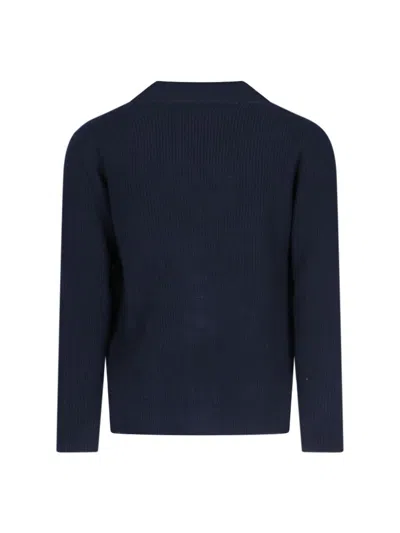 Ballantyne Navy Blue Ribbed Knit Cardigan With V-neckline In Blue