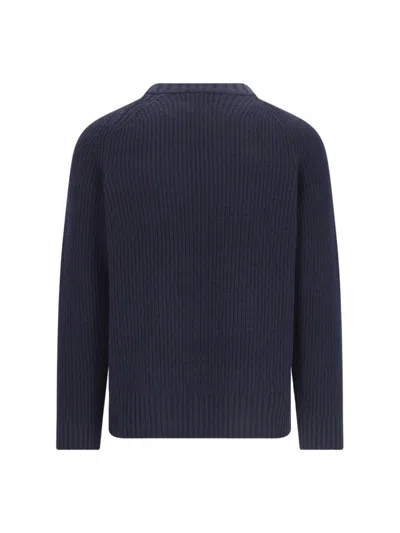 Closed Navy Ribbed Knit Sweater With Crew Neckline In Blue