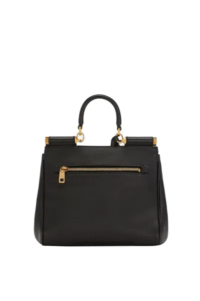 Dolce & Gabbana My Sicily Medium Leather Handbag With Padlock In Black