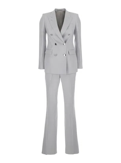 Tagliatore Grey Double-breasted Suit With Golden Buttons In Linen Woman In Gray