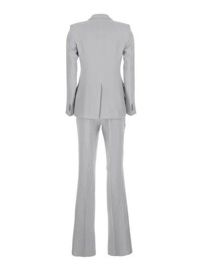 Tagliatore Grey Double-breasted Suit With Golden Buttons In Linen Woman In Gray