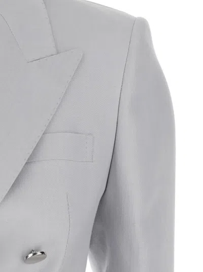 Tagliatore Grey Double-breasted Suit With Golden Buttons In Linen Woman In Gray