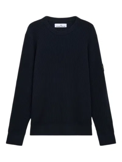 Stone Island Knit Crewneck Sweater In Full Rib Rws Wool Clothing In Blue
