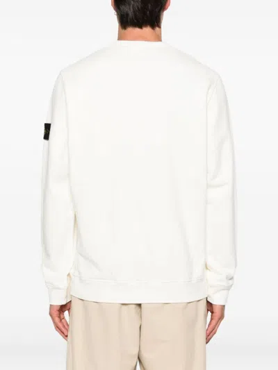 Stone Island Logo Cotton Crewneck Sweatshirt In White