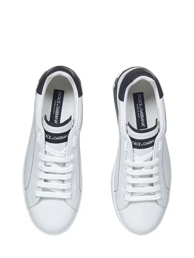 Dolce & Gabbana Portofino White Low Top Sneakers With Patch Logo And Red Stitching In Smooth Leather Man