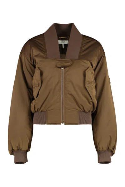 Chloé Zip-up Cropped Bomber Jacket In Brown