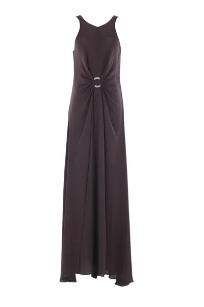 Giorgio Armani Dark Brown Crepe Long Dress In Brown