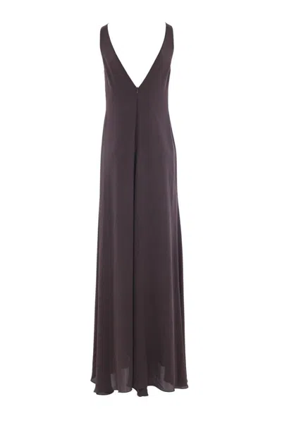 Giorgio Armani Dark Brown Crepe Long Dress In Brown