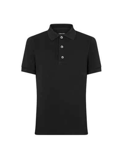 Tom Ford Mens Black Short-sleeve Lyocell-cotton Piquet Polo Shirt