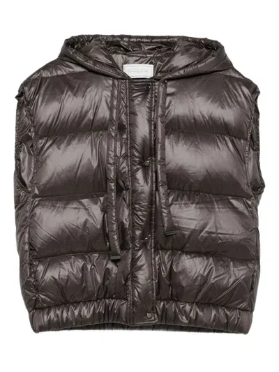 Antonelli Cropped Puffer Jacket With Quilted Design And Adjustable Hood In Brown