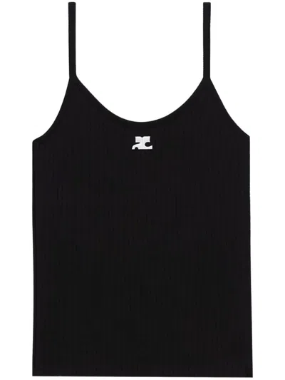Courrèges Reedition Ribbed Knitted Tank Top Clothing In Black