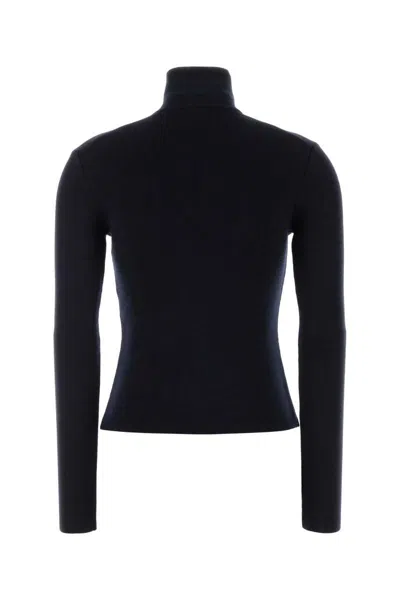 Courrèges Wool Sweater With High Neck And Long Sleeves In Blue