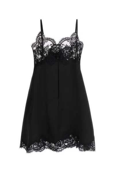 Dolce & Gabbana Black Lace-trimmed Slip Mini Dress In Black