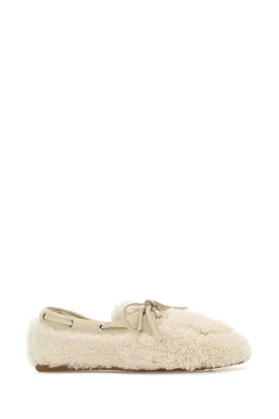 Miu Miu White Shearling Loafers In White