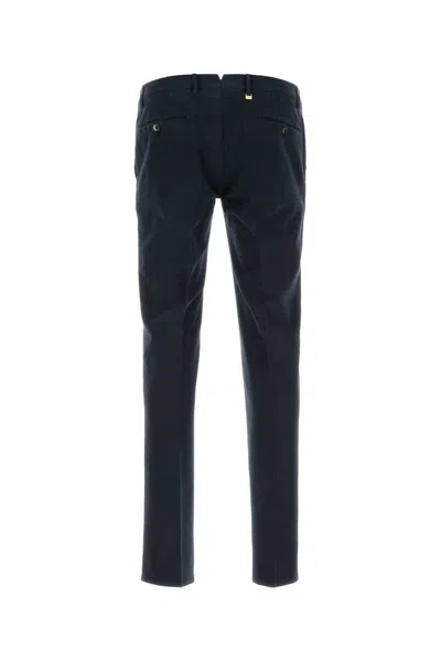 Pt Torino Navy Blue Stretch Cotton Blend Pant In Black