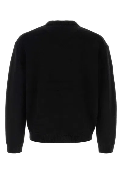 Maison Kitsuné Crew Neck Sweater With Large Fox Embroidery Black In Black