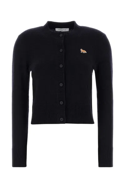 Maison Kitsuné Maison Kitsune Midnight Blue Wool Cardigan In Black