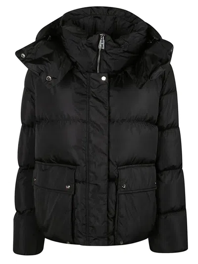 Add Quilted Puffer Jacket With High Collar And Hood In Black