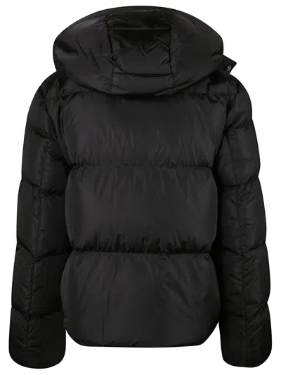 Add Quilted Puffer Jacket With High Collar And Hood In Black