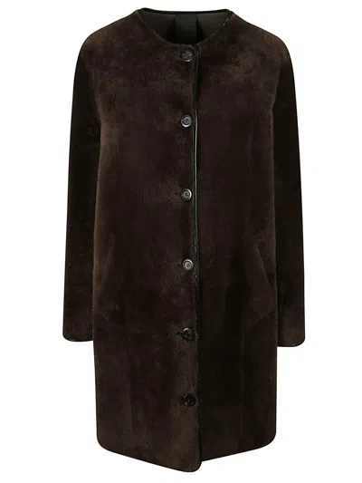 Blancha Buttoned Sheepskin Coat In Brown