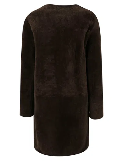 Blancha Buttoned Sheepskin Coat In Brown