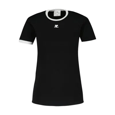Courrèges Signature Contrast Cotton T-shirt In Black