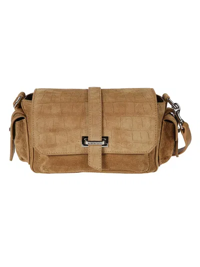 Hogan Textured Camel Crocodile Pattern Bag In Brown