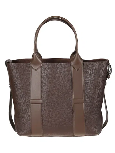 Hogan Textured Leather Tote Bag With Smooth Accents In Brown