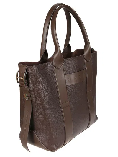 Hogan Textured Leather Tote Bag With Smooth Accents In Brown