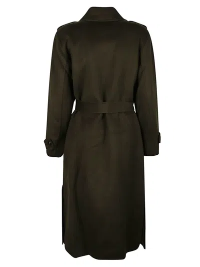Michael Kors Double-breasted Long Coat Belted At Waist In Green
