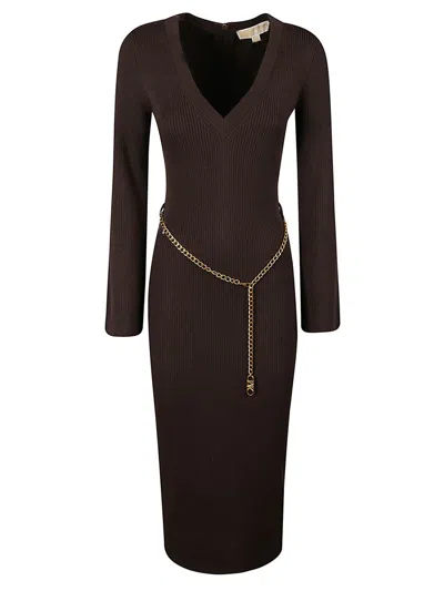 Michael Kors Logo-chain Midi Dress In Brown