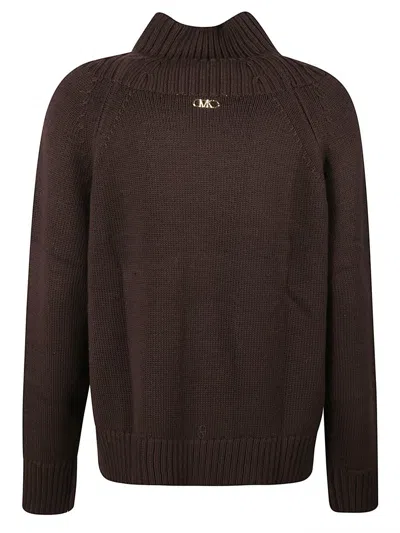 Michael Kors Camel Wool Turtleneck Sweater With Ribbed Details In Brown