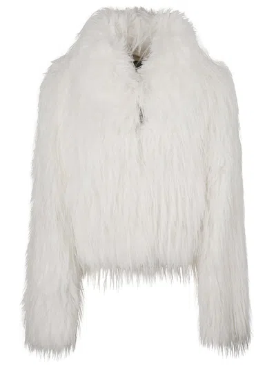 Pinko Peacoat-style Jacket In Soft Fur-effect Fabric In White