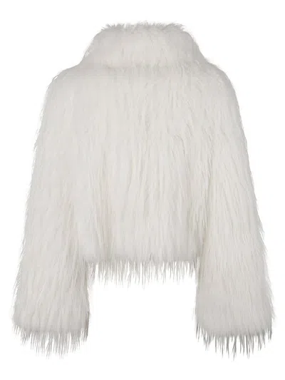 Pinko Peacoat-style Jacket In Soft Fur-effect Fabric In White