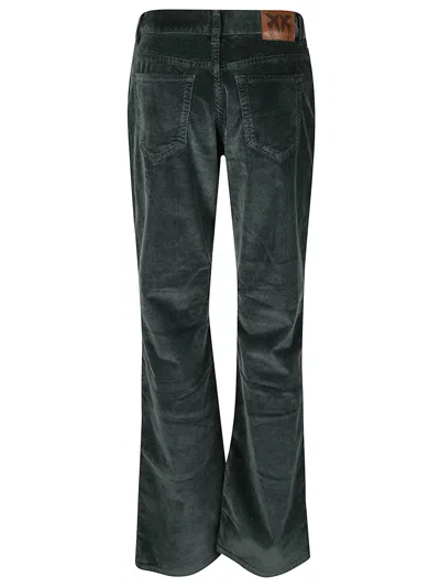 Pinko Green Pants With Plaque On The Front And Logo Patch On The Back In Corduroy Woman In Green