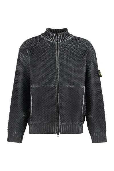 Stone Island Mens Pearl Grey Sublimatic-print Textured Woven-knitted Cardigan In Gray